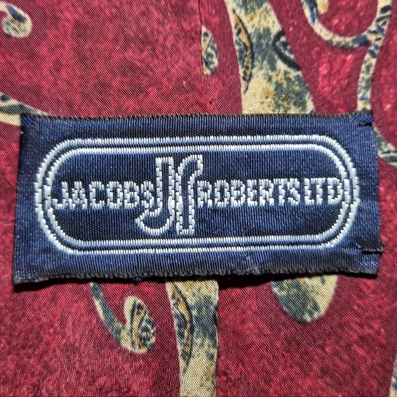 Jacobs Roberts Ltd. 💯 Silk Necktie 57"x3.5" Burgundy/Tan Paisley Made in USA - Picture 3 of 10